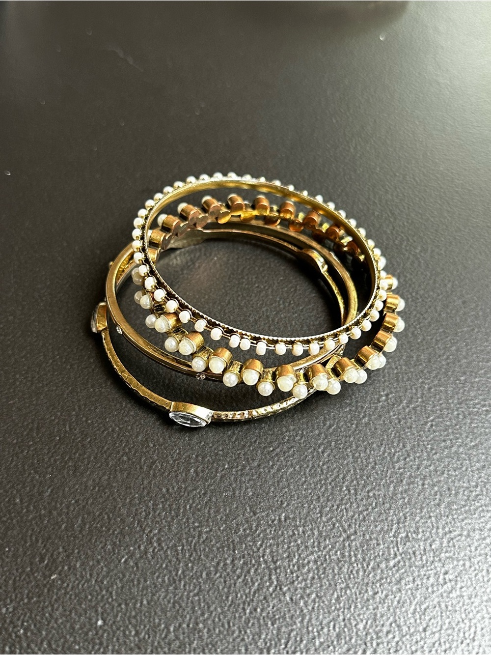bebe Gold-Tone Stackable Bangle Set of 4 with Pearl Accents